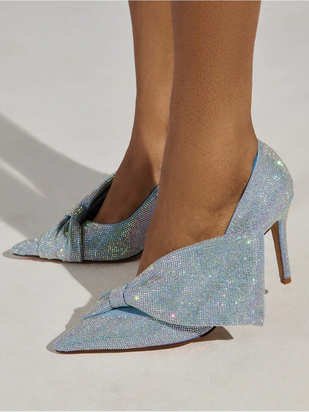 Sparkling Light Blue Pointed Toe High Heel Pumps